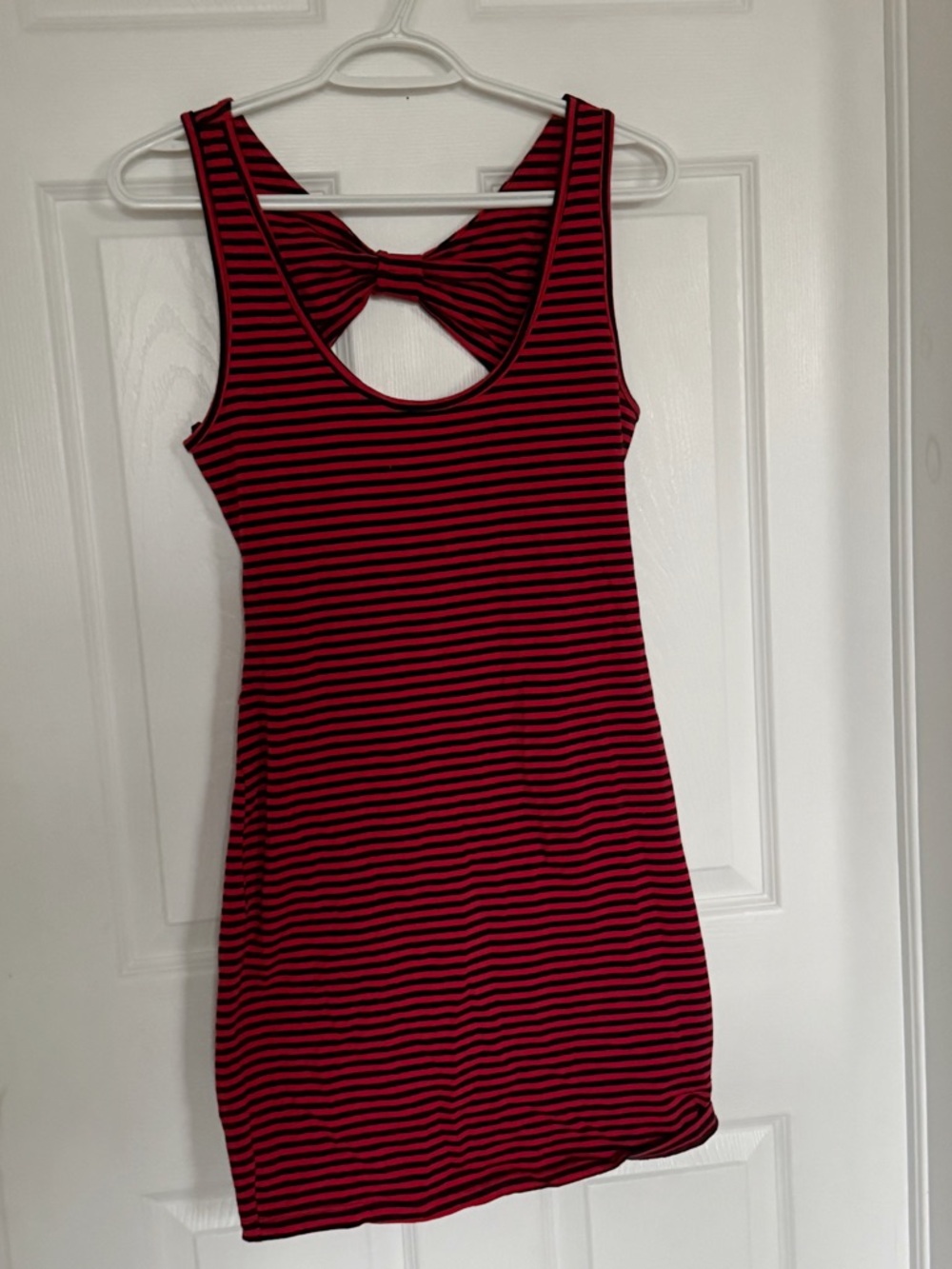 Material Girl Red and Black Striped Bow-Back Mini Dress